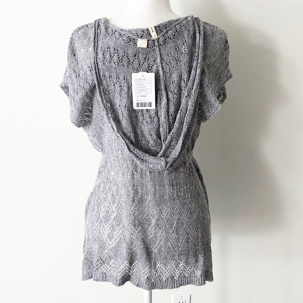Anthro. Moth | Linen Blend Open Knit Hooded TopNWT - Picture 7 of 12